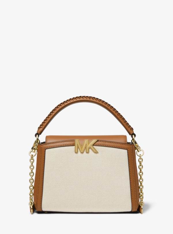 Damske Prenosná Taška Michael Kors Karlie Small Canvas and Leather Béžové - Kabelky Michael Kors Nejlevnejsi | MYACK-2867